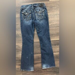 Silver Jeans Womens Suki Surplus Bootcut Jeans Sz 28x32 Sequin Pocket Distressed